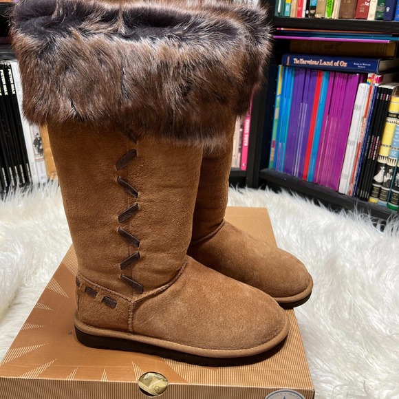 UGG ROSANA BOOTS CHESTNUT TALL W/ FUR SIZE 6 - Picture 4 of 10